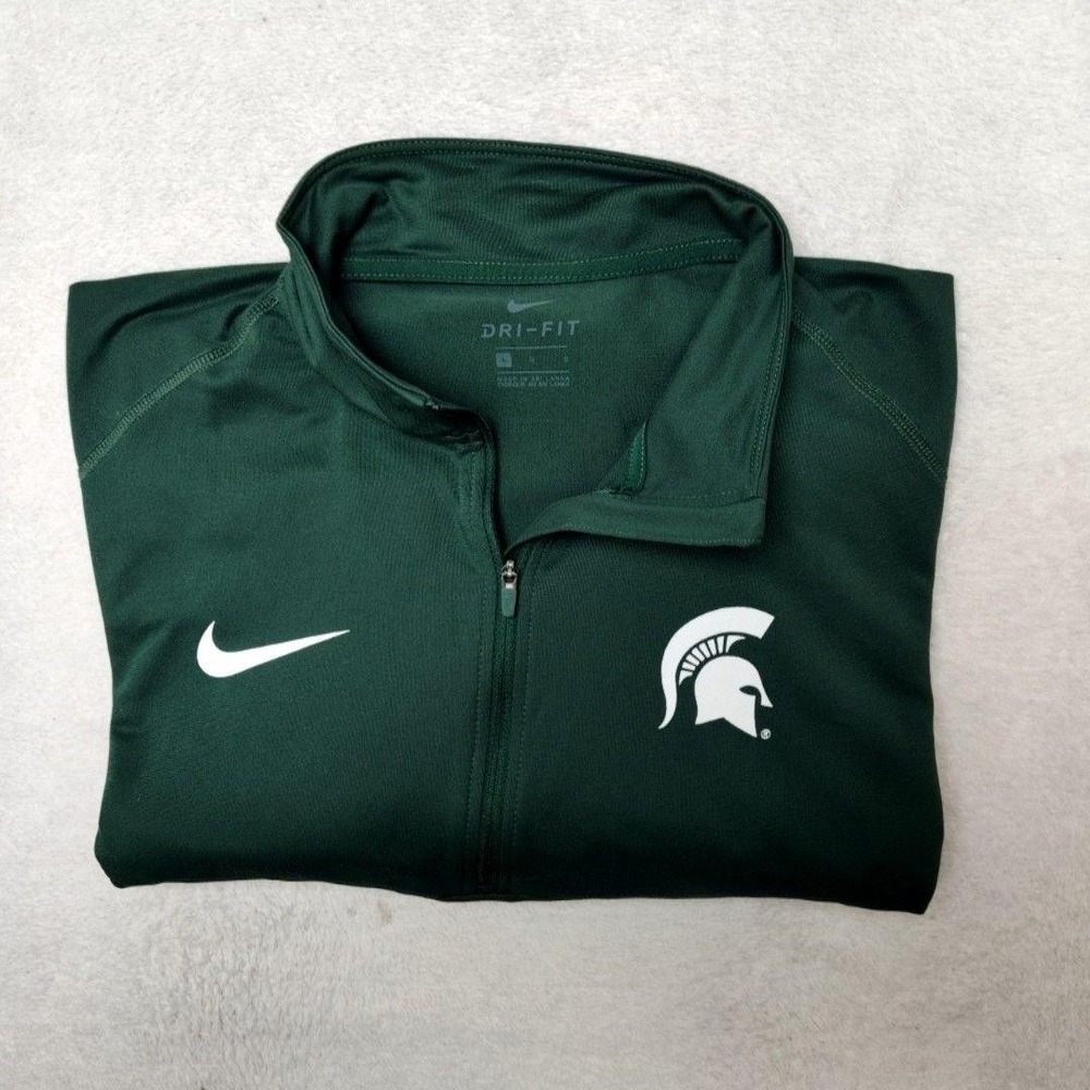 Michigan State Spartans Nike Jacket Mens L Green Dri-FIT 1/4 Zip Football